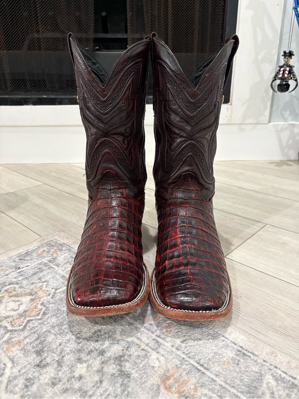 Men's Red Croc-Embossed Leather Cowboy Boots